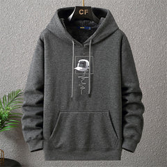 Autumn Winter Thick Fleece Hoodie Men Print Hooded Pullover Big Size Loose Hoodies Blue