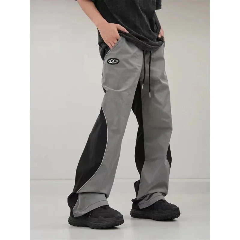 Retro Contrast Quick-Dry Sports Pants - Men Wide-Leg Casual