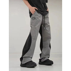 Retro Contrast Quick-Dry Sports Pants - Men Wide-Leg Casual