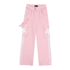 Y2K Women's Cargo Pants for Autumn 2023: Loose Fit, Star and Striped Design, Big Pockets, Harajuku Style