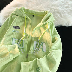 Autumn Vintage Letter Print Zip Hoodies Men College Style