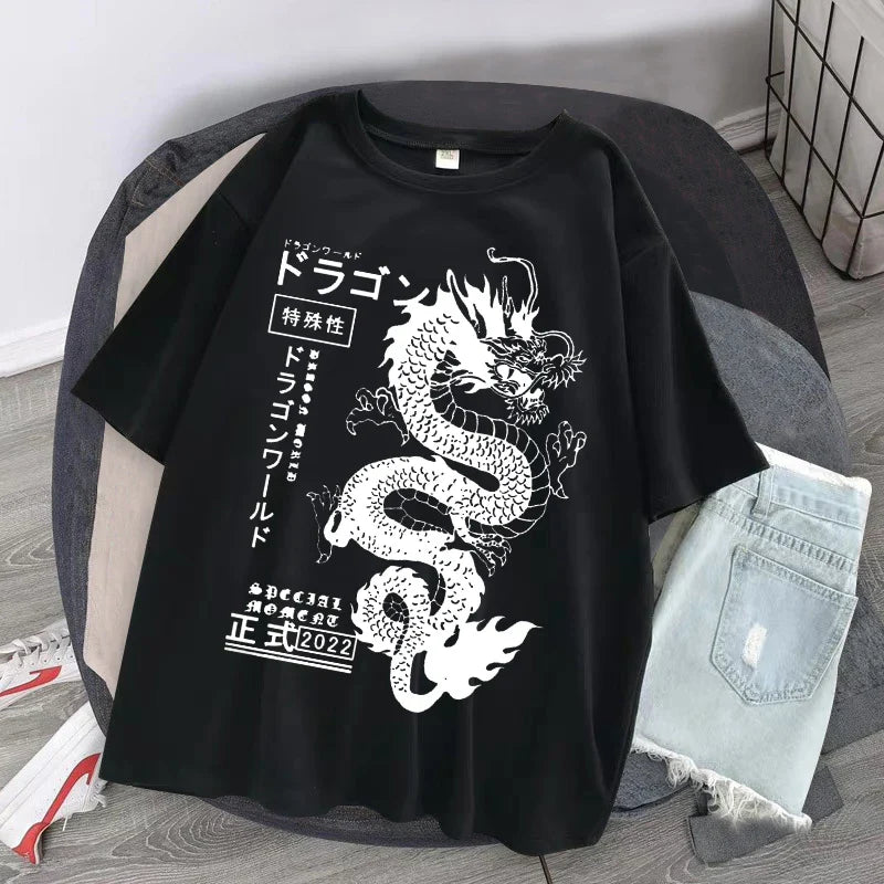 2024 Dragon Print T-Shirt Streetwear