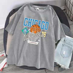 Chicago Basketball Team Mens Cotton T Shirts Oversize Hip Hop Clothing Casual All-math