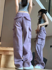 Women's Purple Y2K Ripped Cargo Jeans Harajuku