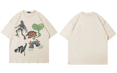 Men's Harajuku Streetwear Oversized T-Shirt with Funny Ghost Heart Graphic
