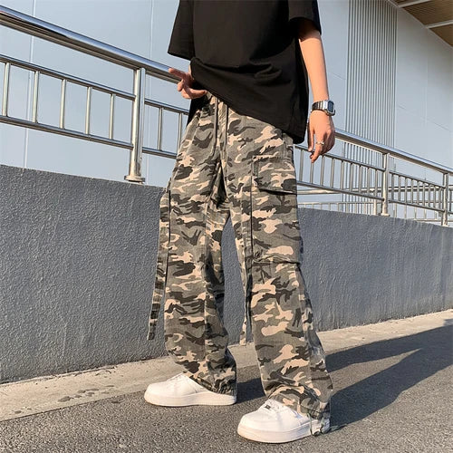 Cargo Pants Men Loose Spring Military Elastic Waist Casual