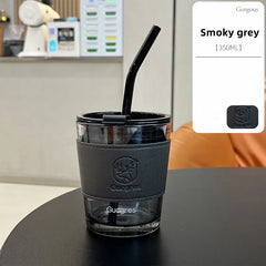 Deer Printed Coffee Straw Cup Stylish Heat-Resistant Glass Mug with Lid for Hot or Cold Drinks!