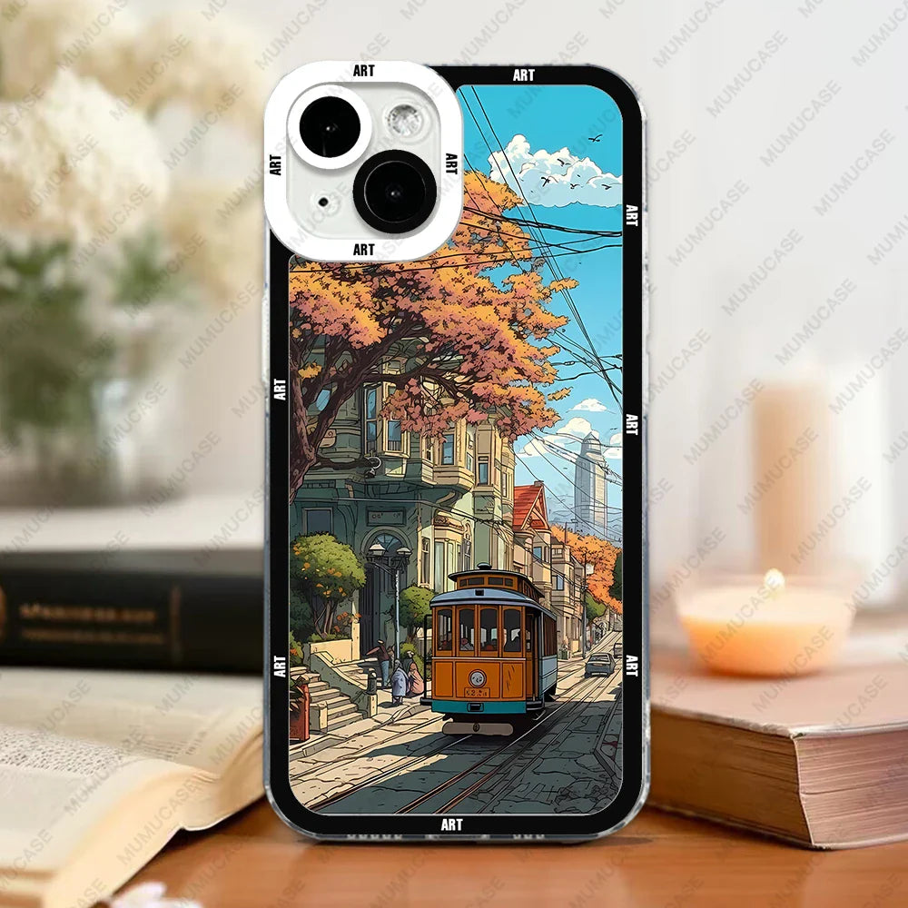 Case For iPhone Soft Cover City Landscape Art