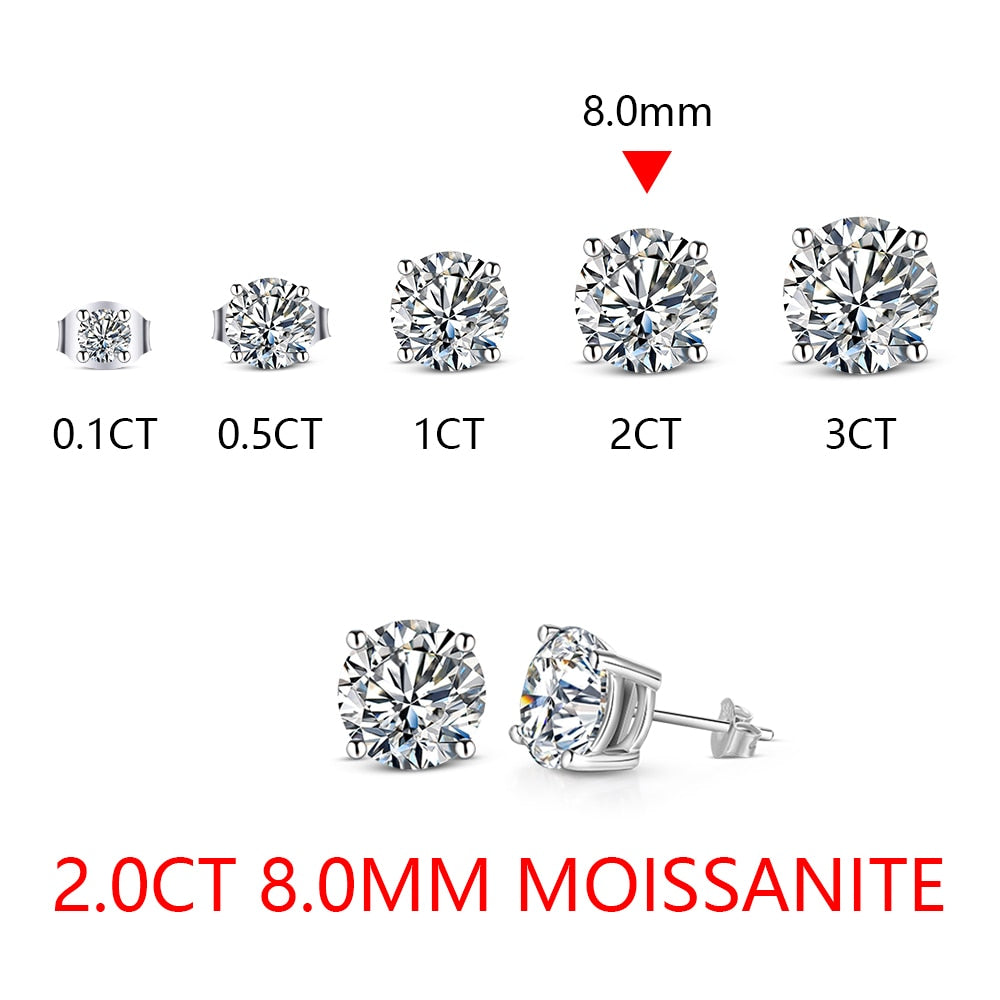 2 Carat 8.0mm D Color Moissanite Top Quality 100% 925 Sterling Silver