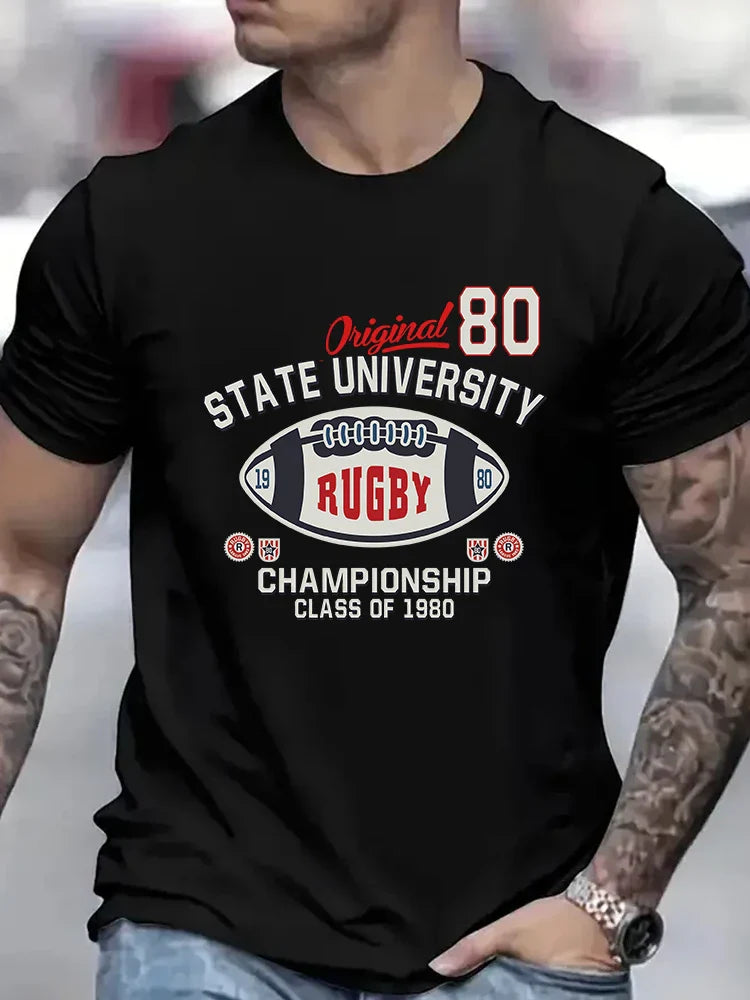 Super Rugby Print Tees Casual and Oversized Cotton T-shirts for Men
