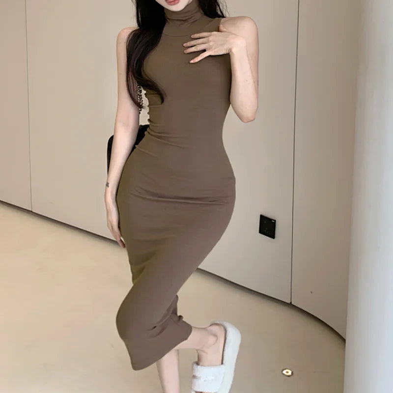 Sexy Sleeveless Turtleneck Dress: Summer Women's Club Pencil Dress