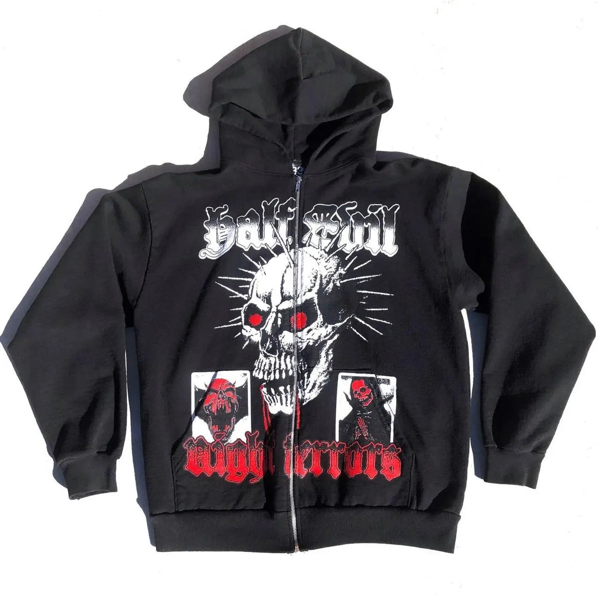 Skull Print Zip Hip Hop Hoodie Men's