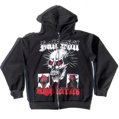 Skull Print Zip Hip Hop Hoodie Men's