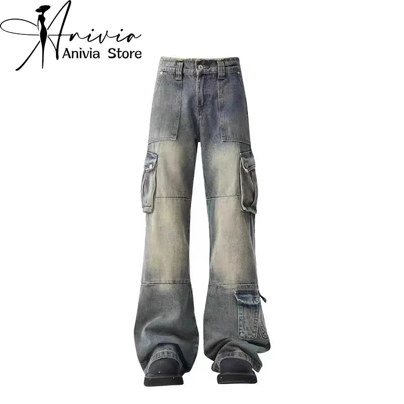 Women's Y2K Cargo Jeans American Retro Vintage Aesthetic