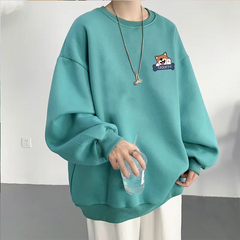 Men O-Neck Sweatshirt with Preppy Style Cute Dog Print Design for Autumn