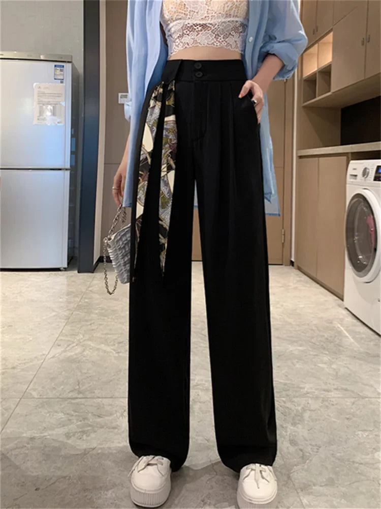 Yitimoky White High Waisted Pants for Women Spring Button Up Wide Leg