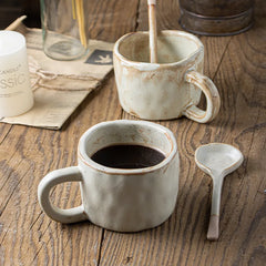 Coarse Pottery Coffee Cup Hand-Pinched Vintage Ceramic Mug for Household