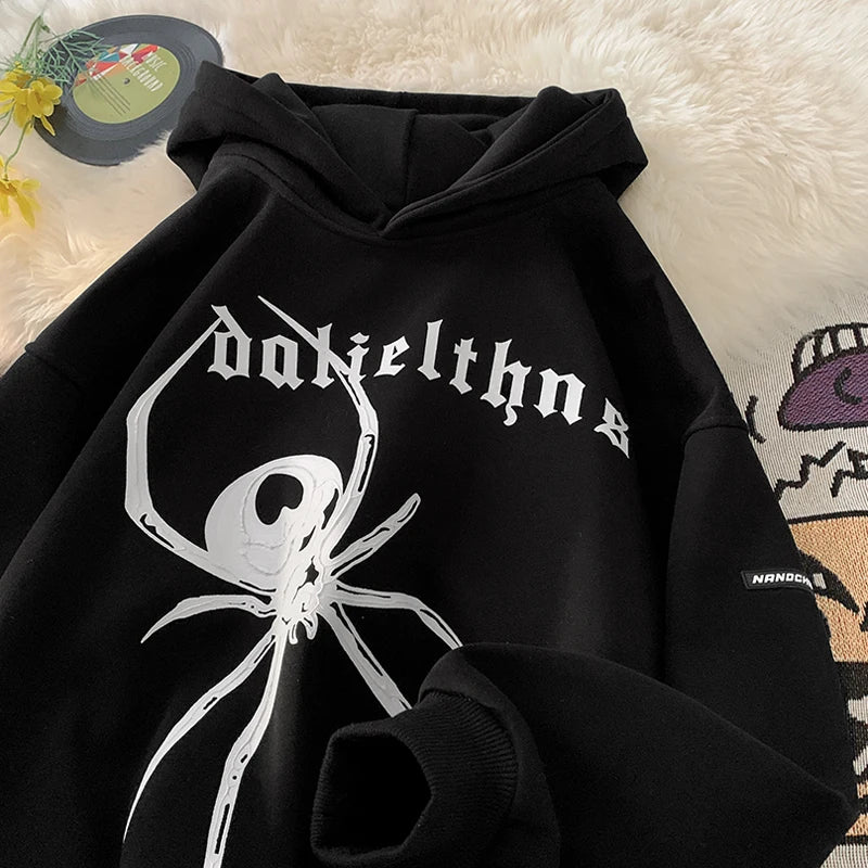 Autumn New Streetwear Spider Pattern Pullover Korean Women Hoodies