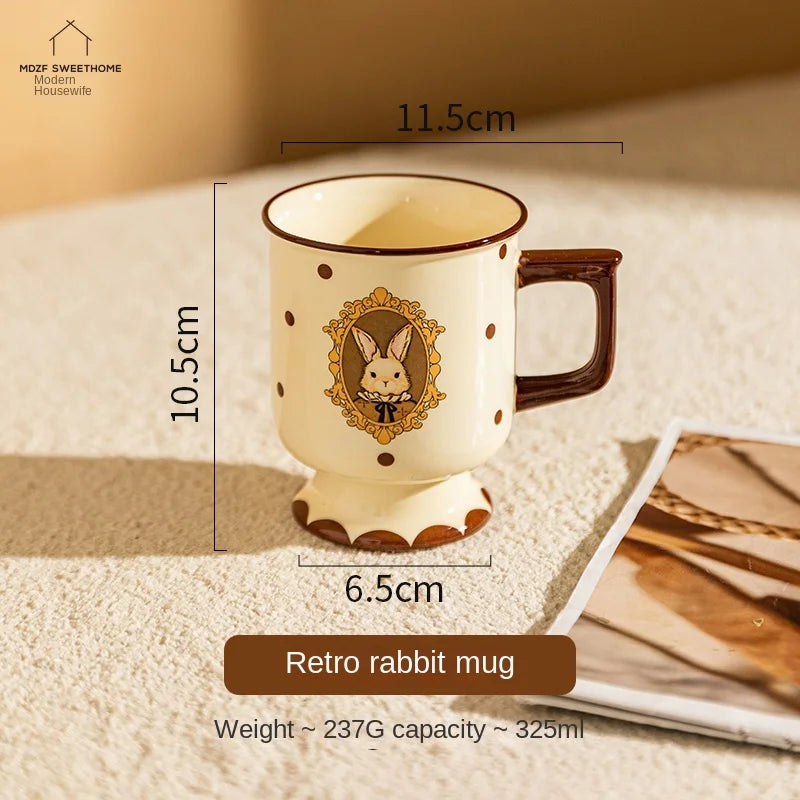 Retro Hera Rabbit Ceramic Mug Set: Cute and Healthy