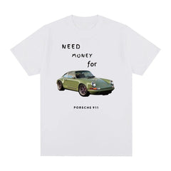 Men's Letter Print Need Money For Porsche 911 Tops Tees