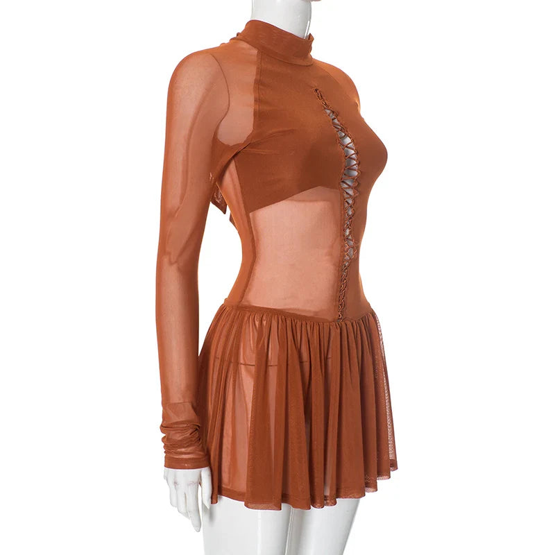 Shirring Pleated Mini Dress
