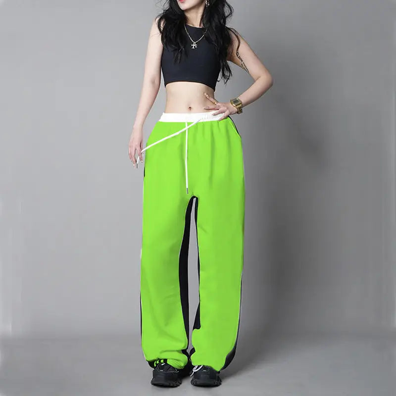 Stylish Y2K Sweatpants: High-Waist, Patchwork Contrast