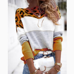 Sweater Color Leopard Print Knit Long Sleeve Top Vintage Streetwear Oversized Pullover