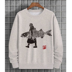 Spring Men's Sweatshirt Long Sleeve Fish Print