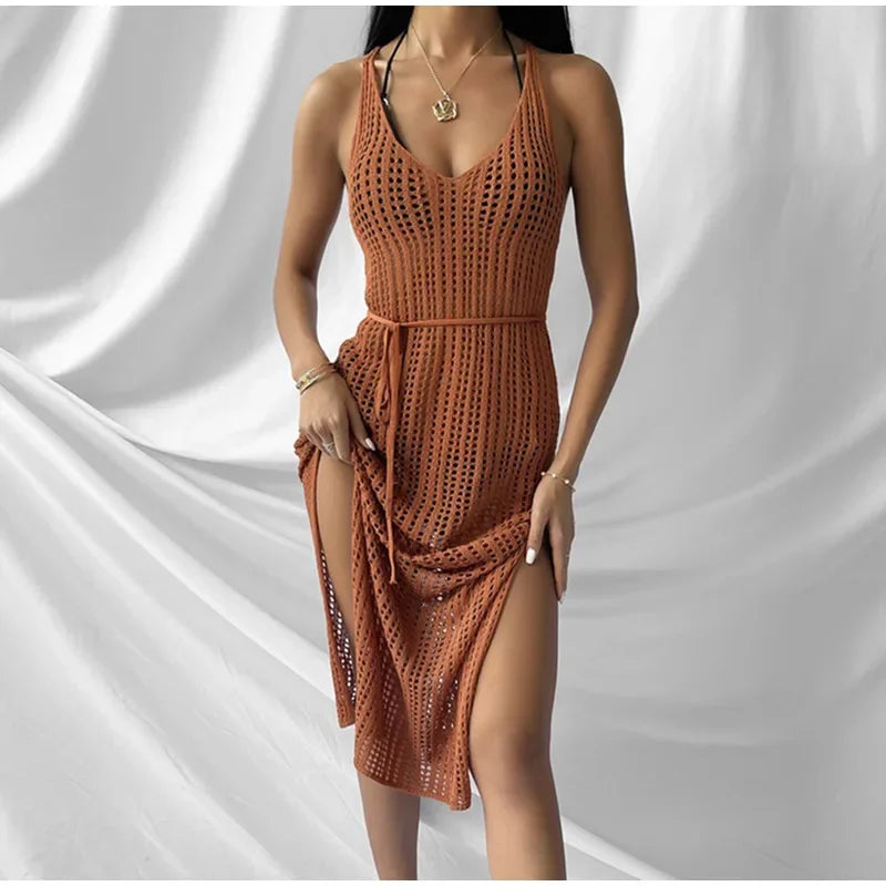 2024 Sultry Fishnet Maxi Knit Dress for Party Club Bodycon Look