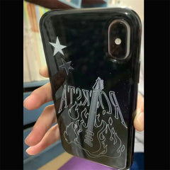 Punk Cool Flame Guitar Phone Case For iPhone Glossy Shockproof Soft Black TPU Cover
