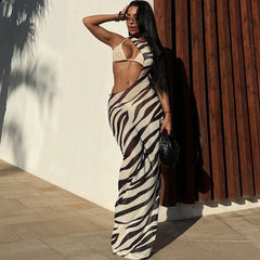 Zebra Long Beach Dress Cover-Ups Sexy Out Bodycon Women 2024