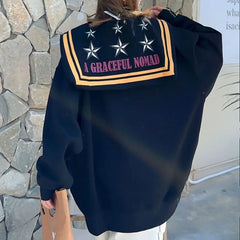 Spring Autumn Letter Printed Sweatshirts Korean Loose V-Neck Shawl Casual Spliced