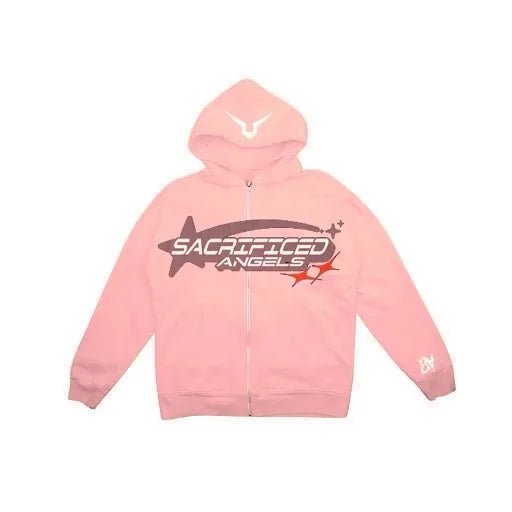 Star Letter Fashion Print Zip Up Vintage Hoodie Women Streetwear Kawaii Clothes