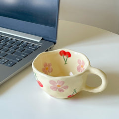 Ceramic Mugs Coffee Cups Hand Pinched Irregular Flower Milk Tea korean style