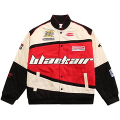 Men Motorcycle Jacket Coat Letter Print Vintage