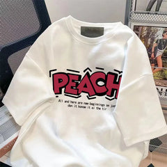 Retro Peach Print T-Shirts Men: Cotton Summer Fashion Harajuku