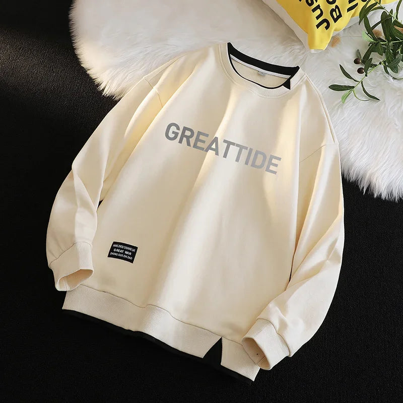 Sweatshirts for Men Round Neck Hip Hop Streetwear Long Sleeve Casual
