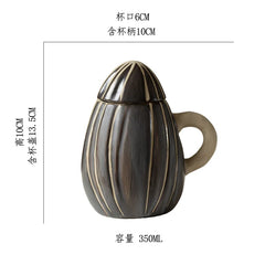Melon Seed Mug with Hand-Carved Design and Ceramic Lid
