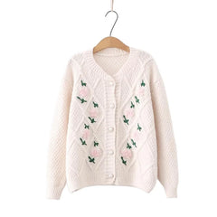 2023 Autumn Women's Floral Embroidered Cardigan: V-Neck Chic Sweater