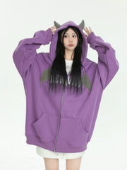 Hoodie Zipper  Hooded  High Street E-girl Oversized Sweatshirt Punk Kpop