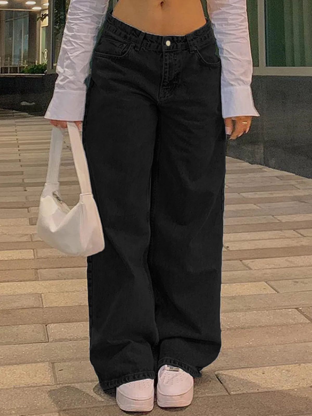 Low Waist Jeans Women Baggy Jeans New Fashion Straight Leg Pants Y2k Denim Vintage Loose Blue