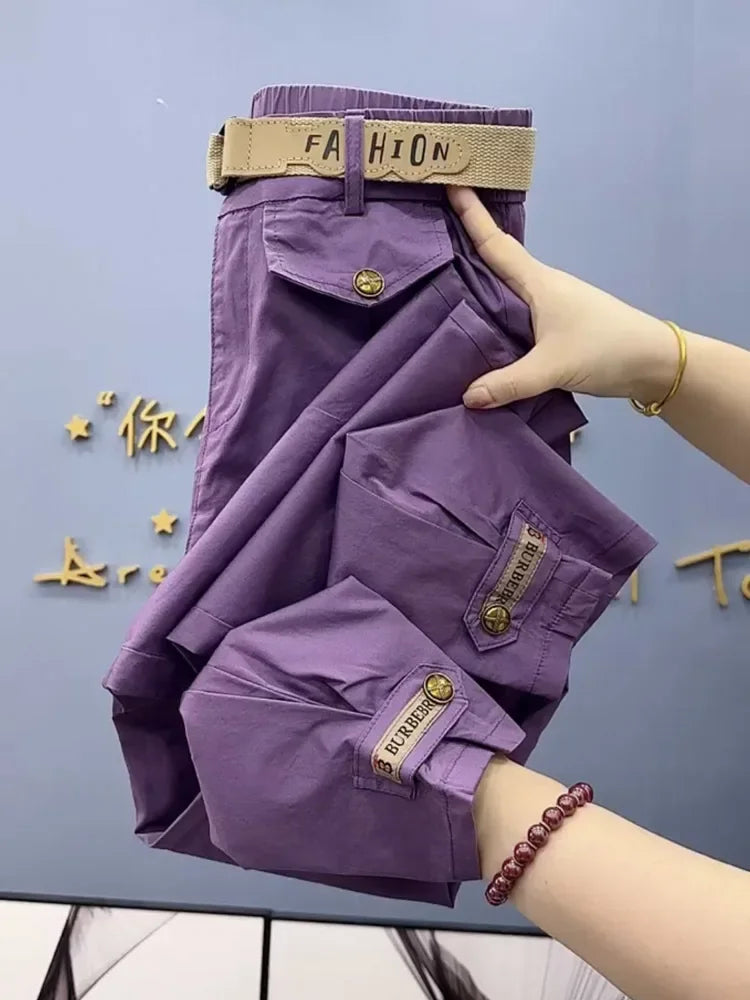 Cotton Metal buttons high-quality Solid Color Pants 2024 Autumn Spring Loose Casual
