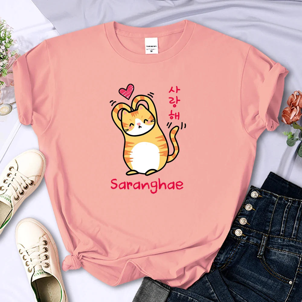 Cat Love Women's Tee Hip Hop Vintage Casual