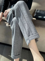 Stay Cozy and Stylish High-Waisted Tweed Straight Pants for Autumn and Winter 2023