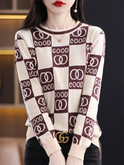 Sweater Women Cotton Round Neck Pullover Loose Long-Sleeved Ladies Top Knit Bottoming Shirt