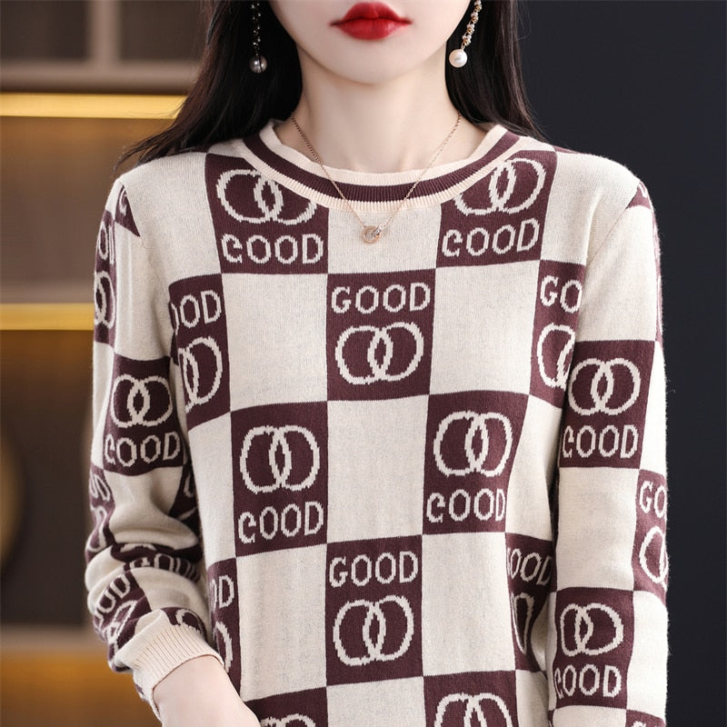 Sweater Women Cotton Round Neck Pullover Loose Long-Sleeved Ladies Top Knit Bottoming Shirt