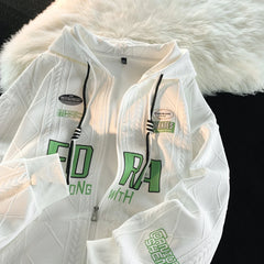 Autumn Vintage Letter Print Zip Hoodies Men College Style