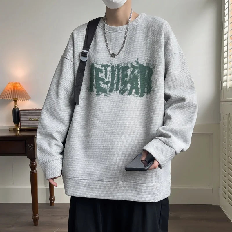 Autumn New Harajuku Sweatshirts Streetwear Letter Graphic Round Neck Korean Crewneck Hoodie