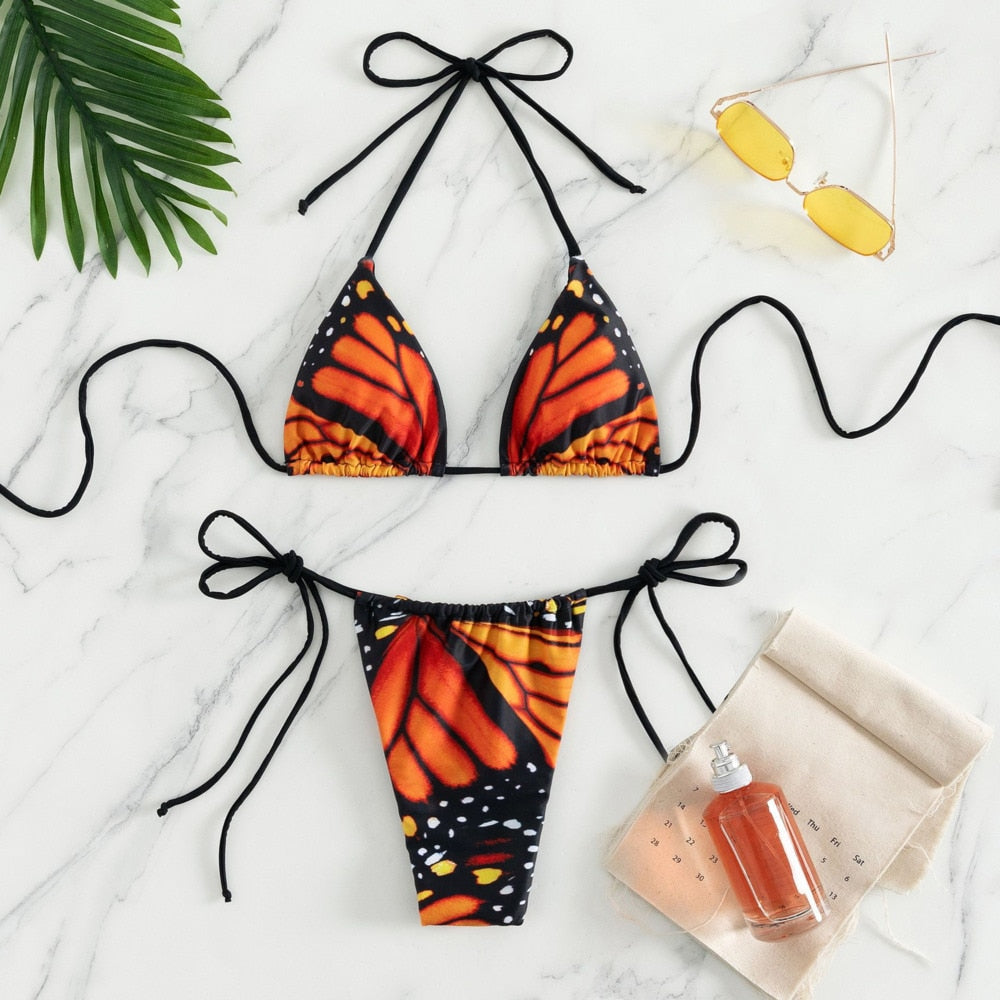 Bikini Set Swimsuit Butterfly Women Swimwear Micro Thong Triangle