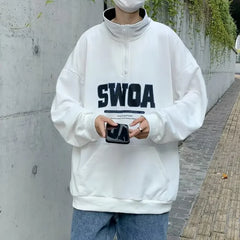 Streetwear Sweatshirt Autumn Letter Print Long Sleeve Hoodie Collar Zipper